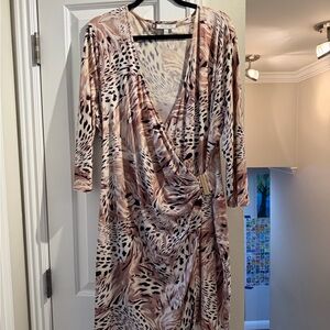 Jennifer Lopez Animal Print V-Neck Dress in Blush, Cream and Brown